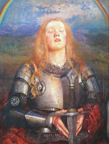 Joan of Arc by Annie Louisa Swynnerton(British, 1844-1933)In addition to her allegorical paintings, Swynnerton exhibited many portraits at the Academy in the 1910s. In 1922, backed by Clausen and Sargent, Swynnerton was the first woman to be elected an Associate of the Royal Academy. The only previous women to rank as Academicians were Angelica Kauffman and Mary Moser, who were signatories to the Instrument of Foundation in 1768 and thus were made members without being elected. 
